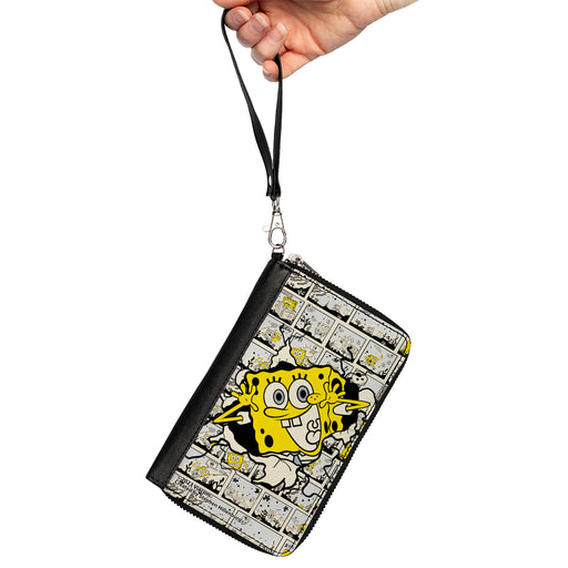 PU Zip Around Wallet Rectangle - SpongeBob Breakthrough Scene Blocks Clutch Zip Around Wallets Nickelodeon   