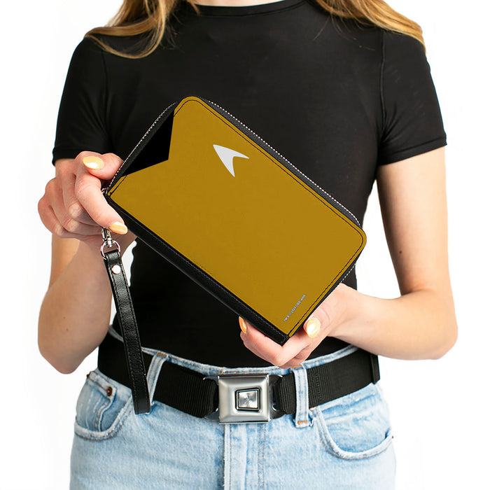 PU Zip Around Wallet Rectangle - Classic Star Trek Captain Kirk Character Body Close-Up Yellow Clutch Zip Around Wallets CBS Studios Inc.   