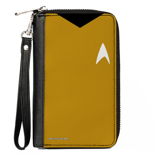 PU Zip Around Wallet Rectangle - Classic Star Trek Captain Kirk Character Body Close-Up Yellow Clutch Zip Around Wallets CBS Studios Inc.   