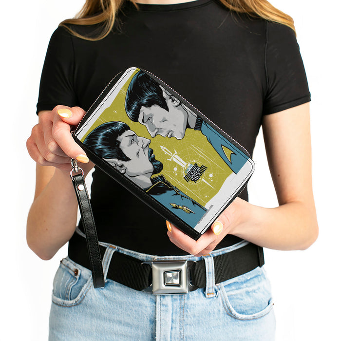 PU Zip Around Wallet Rectangle - Classic Star Trek MIRROR MIRROR Spock Characters Greens/Blues Clutch Zip Around Wallets CBS Studios Inc.   