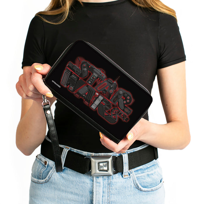 Women's PU Zip Around Wallet Rectangle - STAR WARS Logo Black Reds Grays Clutch Zip Around Wallets Star Wars   