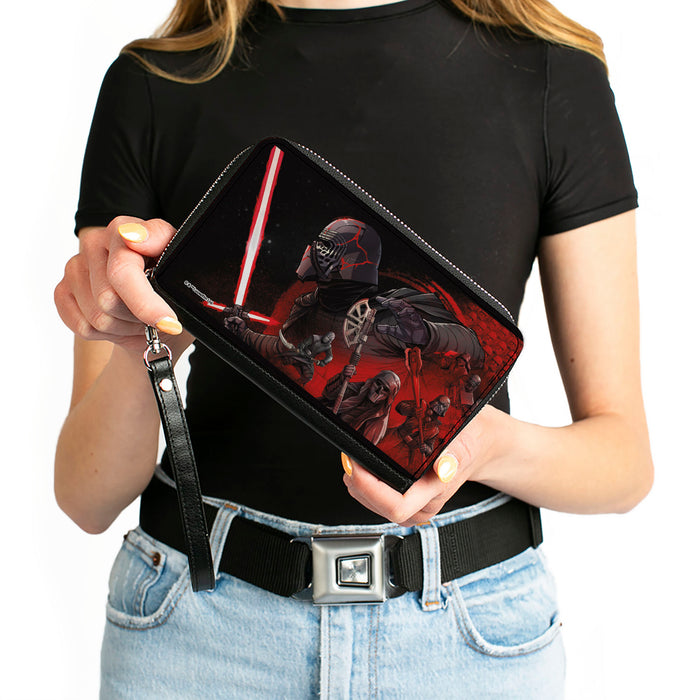 Women's PU Zip Around Wallet Rectangle - The Rise of Skywalker Kylo Ren and the Knights of Ren Group Pose Black Reds Clutch Zip Around Wallets Star Wars   