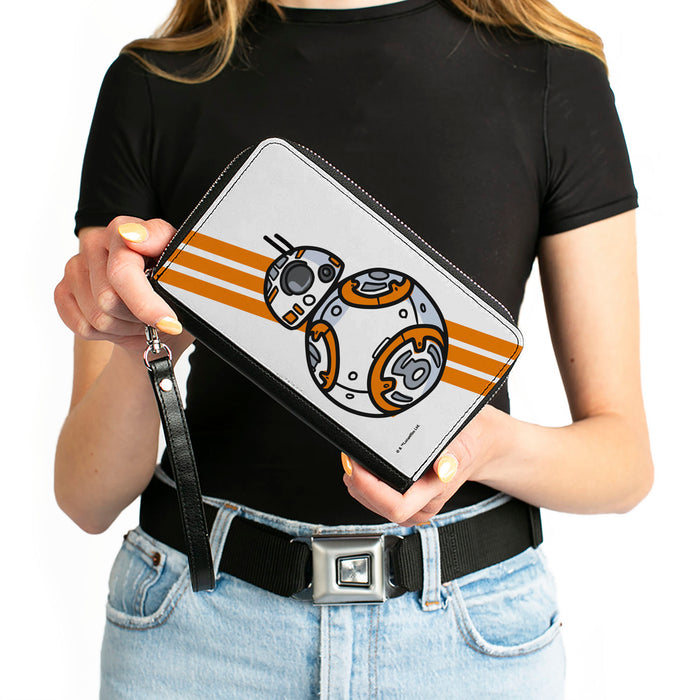 Women's PU Zip Around Wallet Rectangle - Star Wars BB-8 Pose Stripe White Orange Clutch Zip Around Wallets Star Wars   