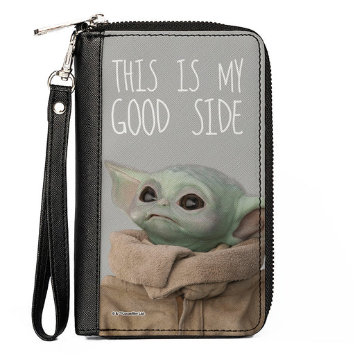 Women's PU Zip Around Wallet Rectangle - Star Wars The Child Vivid Looking Up Pose THIS IS MY GOOD SIDE Gray White Clutch Zip Around Wallets Star Wars   