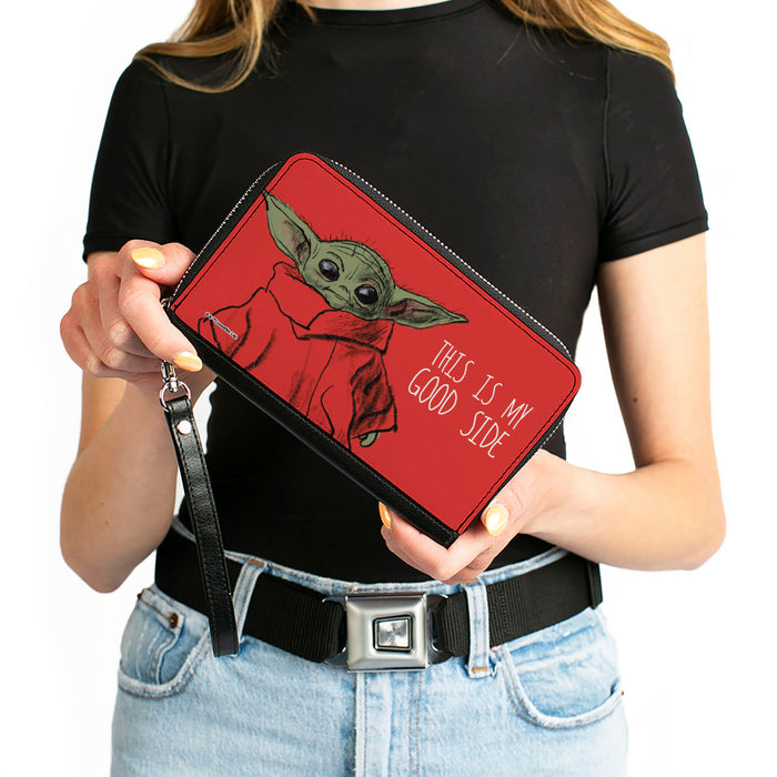 Women's PU Zip Around Wallet Rectangle - Star Wars The Child Sketch + THIS IS MY GOOD SIDE Red White Clutch Zip Around Wallets Star Wars   