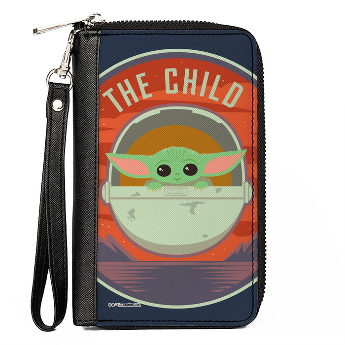 Women's PU Zip Around Wallet Rectangle - Star Wars THE CHILD Chibi Pod Pose Landscape Blue Full Color