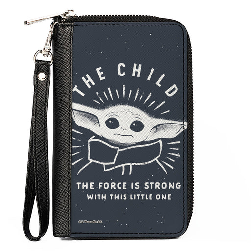 Women's PU Zip Around Wallet Rectangle - Star Wars THE CHILD Stylized Pose THE FORCE IS STRONG WITH THIS LITTLE ONE Gray White Clutch Zip Around Wallets Star Wars   