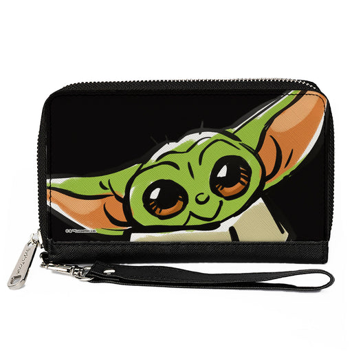 Women's PU Zip Around Wallet Rectangle - Star Wars The Child Smiling Impression Painting Tilt Black Clutch Zip Around Wallets Star Wars   