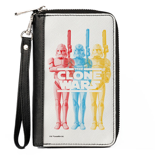 Women's PU Zip Around Wallet Rectangle - Star Wars THE CLONE WARS Clone Troopers Pose White Red Blue Yellow Clutch Zip Around Wallets Star Wars   