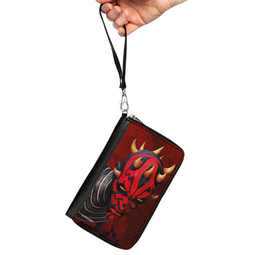 Women's PU Zip Around Wallet Rectangle - Star Wars the Clone Wars Maul Face Weathered Red Clutch Zip Around Wallets Star Wars   