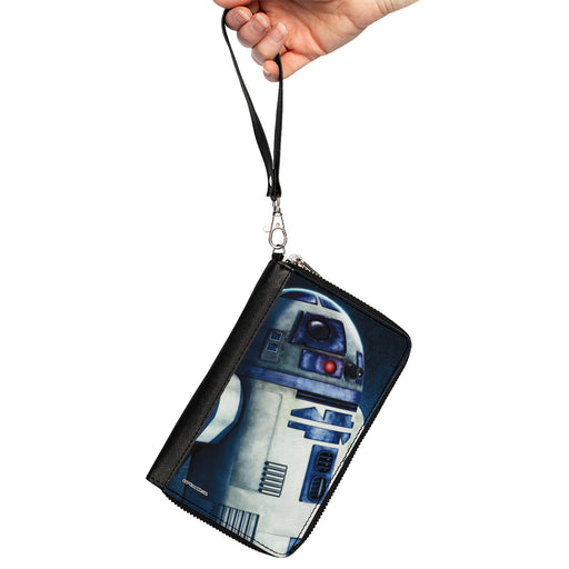 Women's PU Zip Around Wallet Rectangle - Star Wars the Clone Wars R2-D2 Weathered Blue Clutch Zip Around Wallets Star Wars   