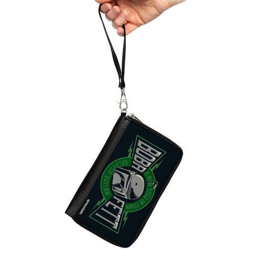 PU Zip Around Wallet Rectangle - Star Wars The Book of Boba Fett A NEW BOSS IN TOWN-GALACTIC OUTLAW Logo Navy Greens Gray Clutch Zip Around Wallets Star Wars   