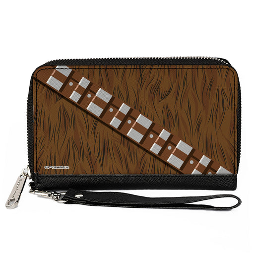 PU Zip Around Wallet Rectangle - Star Wars Chewbacca Character Body Close-Up Brown Clutch Zip Around Wallets Star Wars   
