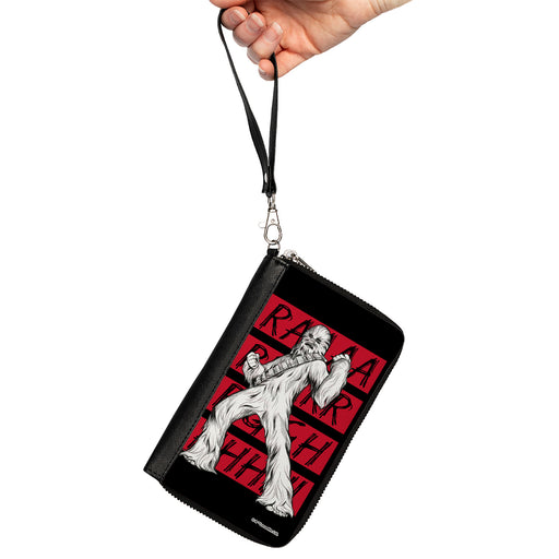 PU Zip Around Wallet Rectangle - Star Wars Chewbacca Roar Pose and Text Black/Red/White Clutch Zip Around Wallets Star Wars   