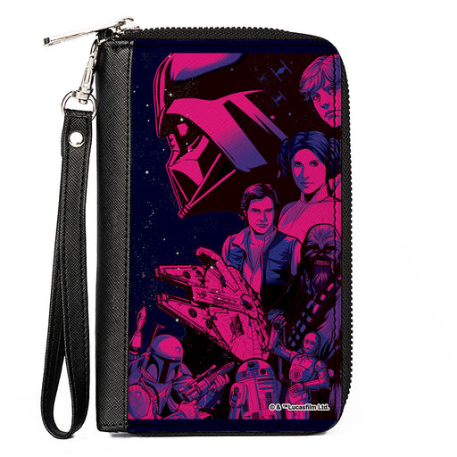 PU Zip Around Wallet Rectangle - Star Wars A New Hope Character Collage Black/Pinks/Blues Clutch Zip Around Wallets Star Wars   