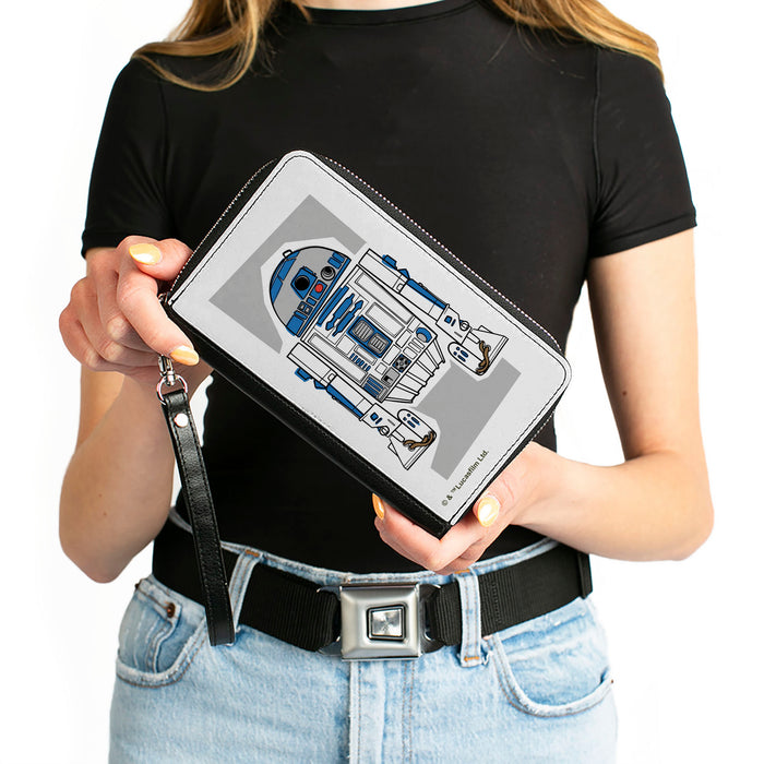 PU Zip Around Wallet Rectangle - Star Wars R2-D2 Pose White/Gray/Blue Clutch Zip Around Wallets Star Wars   