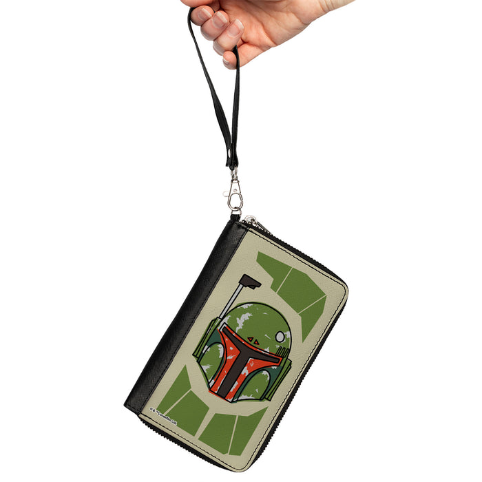 PU Zip Around Wallet Rectangle - Star Wars Boba Fett Helmet Bounding Greens Clutch Zip Around Wallets Star Wars   