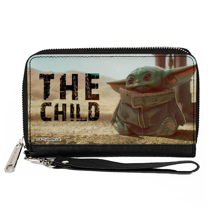 PU Zip Around Wallet Rectangle - Star Wars The Child Full Body Pose THE FORCE IS STRONG WITH THIS LITTLE ONE Vivid Clutch Zip Around Wallets Star Wars   