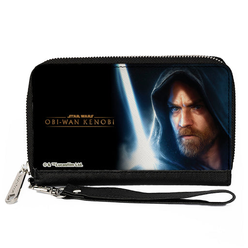 PU Zip Around Wallet Rectangle - Star Wars Obi-Wan Kenobi Lightsaber Pose and Series Logo Clutch Zip Around Wallets Star Wars   