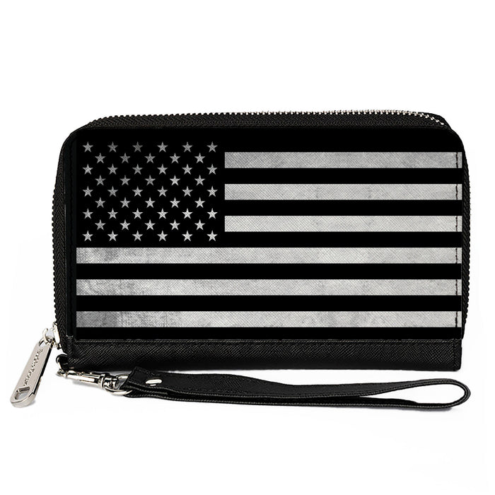 PU Zip Around Wallet Rectangle - American Flag Weathered Black/White Single Clutch Zip Around Wallets Buckle-Down   