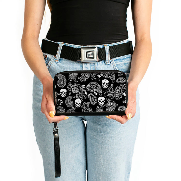 PU Zip Around Wallet Rectangle - Bandana/Skulls Black/White Clutch Zip Around Wallets Buckle-Down   