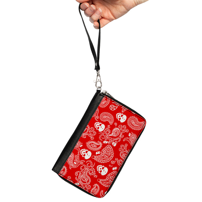 PU Zip Around Wallet Rectangle - Bandana/Skulls Red/White Clutch Zip Around Wallets Buckle-Down   