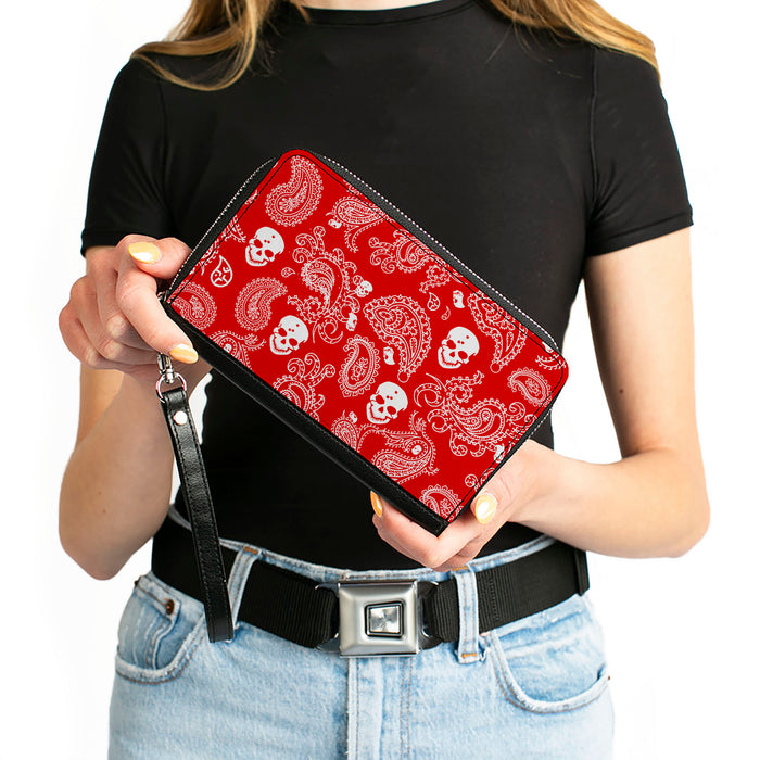 PU Zip Around Wallet Rectangle - Bandana/Skulls Red/White Clutch Zip Around Wallets Buckle-Down   