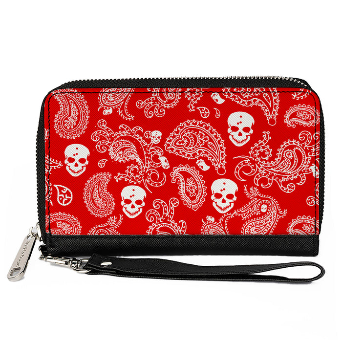 PU Zip Around Wallet Rectangle - Bandana/Skulls Red/White Clutch Zip Around Wallets Buckle-Down   