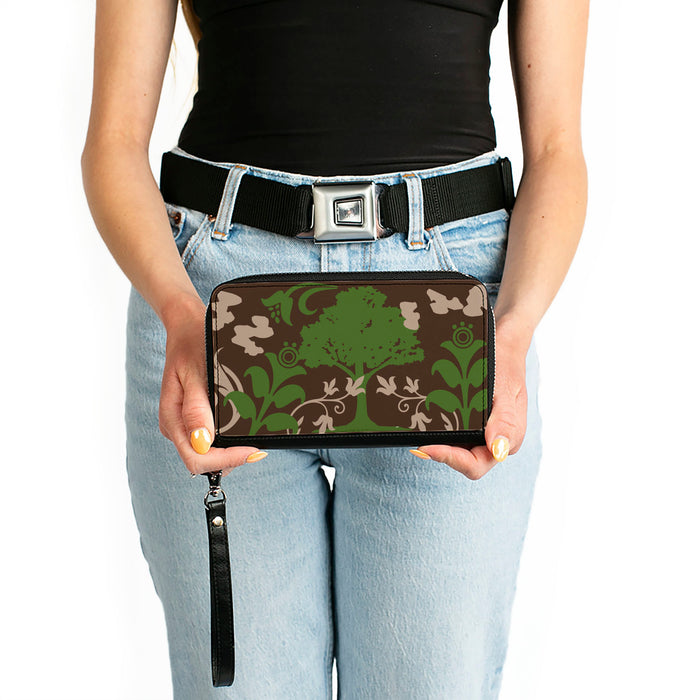 PU Zip Around Wallet Rectangle - Earthy Brown/Green Clutch Zip Around Wallets Buckle-Down   
