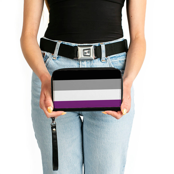 Women's PU Zip Around Wallet Rectangle - Flag Asexual Black Gray White Purple Clutch Zip Around Wallets Buckle-Down   