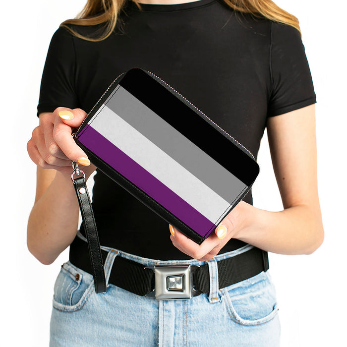 Women's PU Zip Around Wallet Rectangle - Flag Asexual Black Gray White Purple Clutch Zip Around Wallets Buckle-Down   