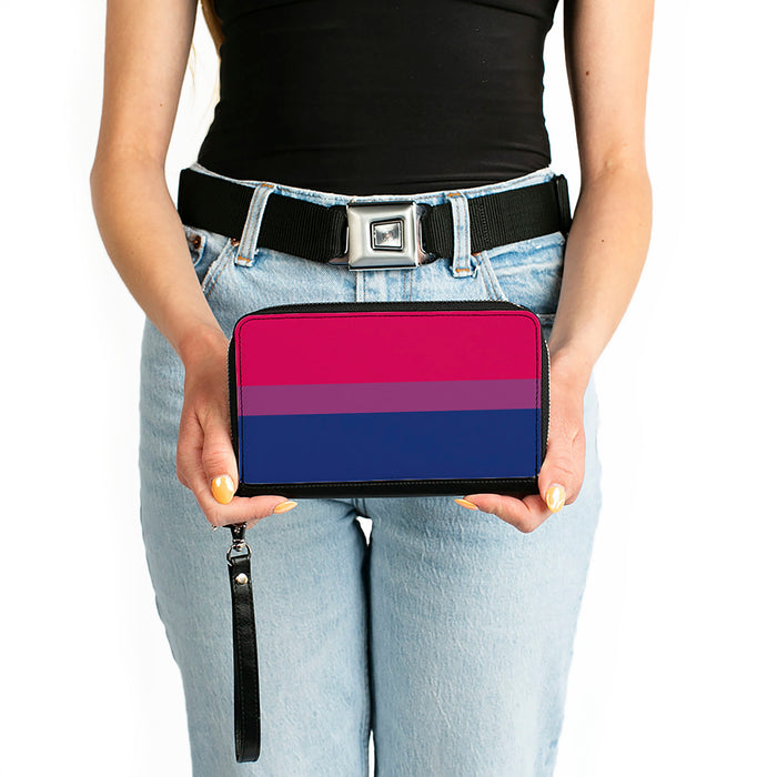 Women's PU Zip Around Wallet Rectangle - Flag Bisexual Pink Purple Blue Clutch Zip Around Wallets Buckle-Down   