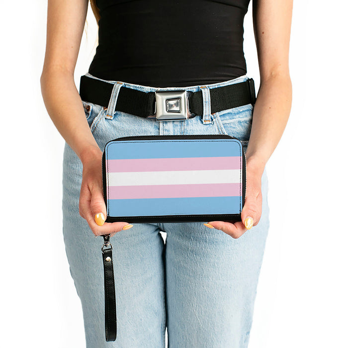Women's PU Zip Around Wallet Rectangle - Flag Transgender Baby Blue Baby Pink White Clutch Zip Around Wallets Buckle-Down   