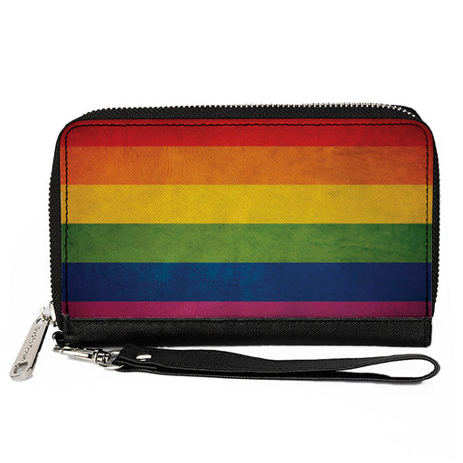Women's PU Zip Around Wallet Rectangle - Flag Pride Distressed Rainbow Clutch Zip Around Wallets Buckle-Down   