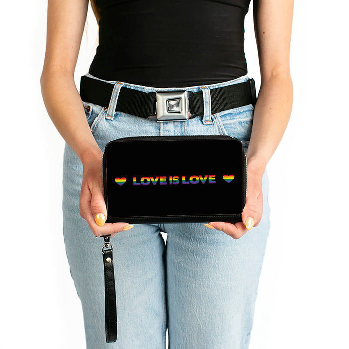 Women's PU Zip Around Wallet Rectangle - LOVE IS LOVE Heart Black Rainbow Clutch Zip Around Wallets Buckle-Down   
