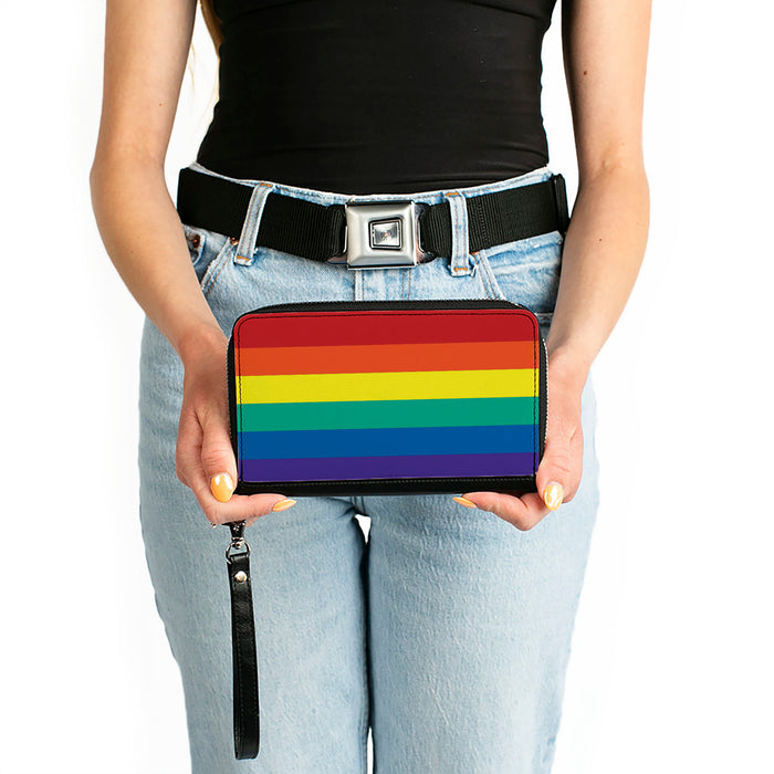 Women's PU Zip Around Wallet Rectangle - Rainbow Print Clutch Zip Around Wallets Buckle-Down   
