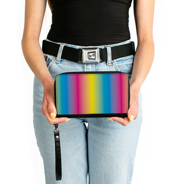 PU Zip Around Wallet Rectangle - Rainbow Ombre Clutch Zip Around Wallets Buckle-Down   