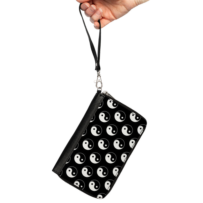 PU Zip Around Wallet Rectangle - Yin Yang Monogram Black/White Clutch Zip Around Wallets Buckle-Down   