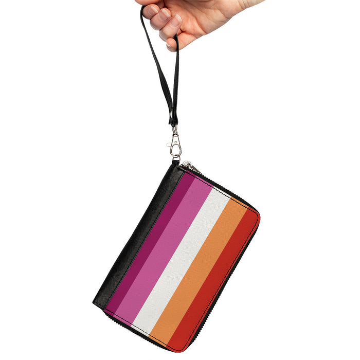 Women's PU Zip Around Wallet Rectangle - Flag Lesbian Five Stripe Oranges White Pinks Clutch Zip Around Wallets Buckle-Down   