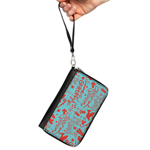 PU Zip Around Wallet Rectangle - GRATEFUL OPTIMISM BE KIND Icons Collage Blue/Red Clutch Zip Around Wallets Buckle-Down   