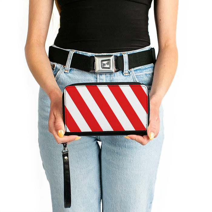 Women's PU Zip Around Wallet Rectangle - Candy Cane2 Stripe White Red Clutch Zip Around Wallets Buckle-Down   