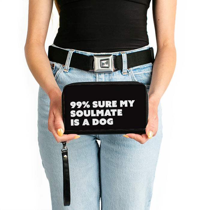 Women's PU Zip Around Wallet Rectangle - 99% SURE MY SOULMATE IS A DOG Black White Clutch Zip Around Wallets Buckle-Down   