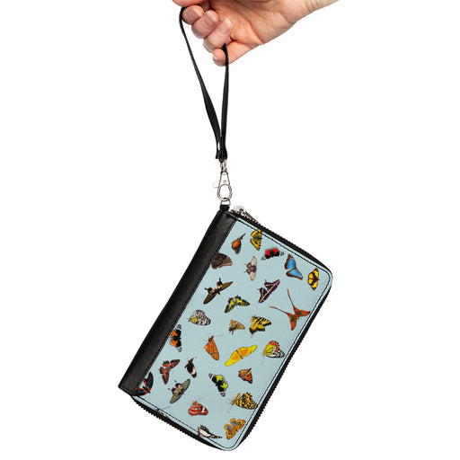Women's PU Zip Around Wallet Rectangle - Butterflies Scattered Baby Blue Clutch Zip Around Wallets Buckle-Down   