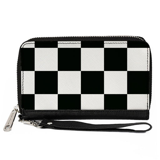 Women's PU Zip Around Wallet Rectangle - Checker CLOSE-UP Black White Clutch Zip Around Wallets Buckle-Down   