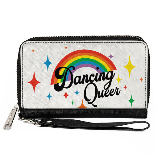 Women's PU Zip Around Wallet Rectangle - DANCING QUEER Rainbow White Black Multi Color Clutch Zip Around Wallets Buckle-Down   
