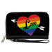 Women's PU Zip Around Wallet Rectangle - LOVE Rainbow Stripe Heart Black Multi Color Clutch Zip Around Wallets Buckle-Down   
