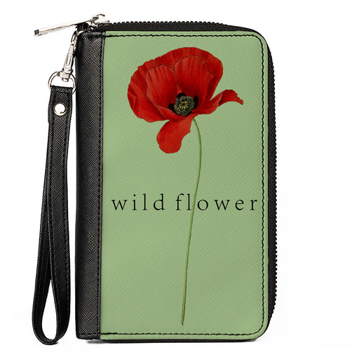 Women's PU Zip Around Wallet Rectangle - Poppy Flower WILD FLOWER Green Reds Clutch Zip Around Wallets Buckle-Down   