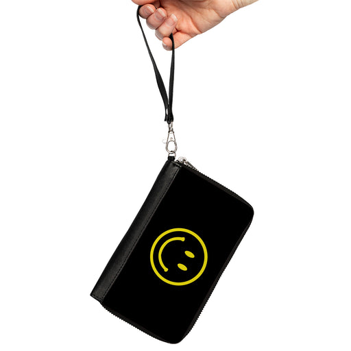 PU Zip Around Wallet Rectangle - Smiley Face Black/Yellow Clutch Zip Around Wallets Buckle-Down   