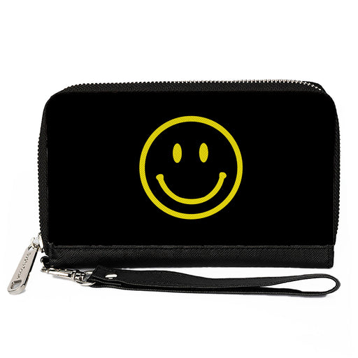 PU Zip Around Wallet Rectangle - Smiley Face Black/Yellow Clutch Zip Around Wallets Buckle-Down   