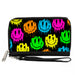 PU Zip Around Wallet Rectangle - Smiley Face Melted Repeat Black Multi Neon Clutch Zip Around Wallets Buckle-Down   